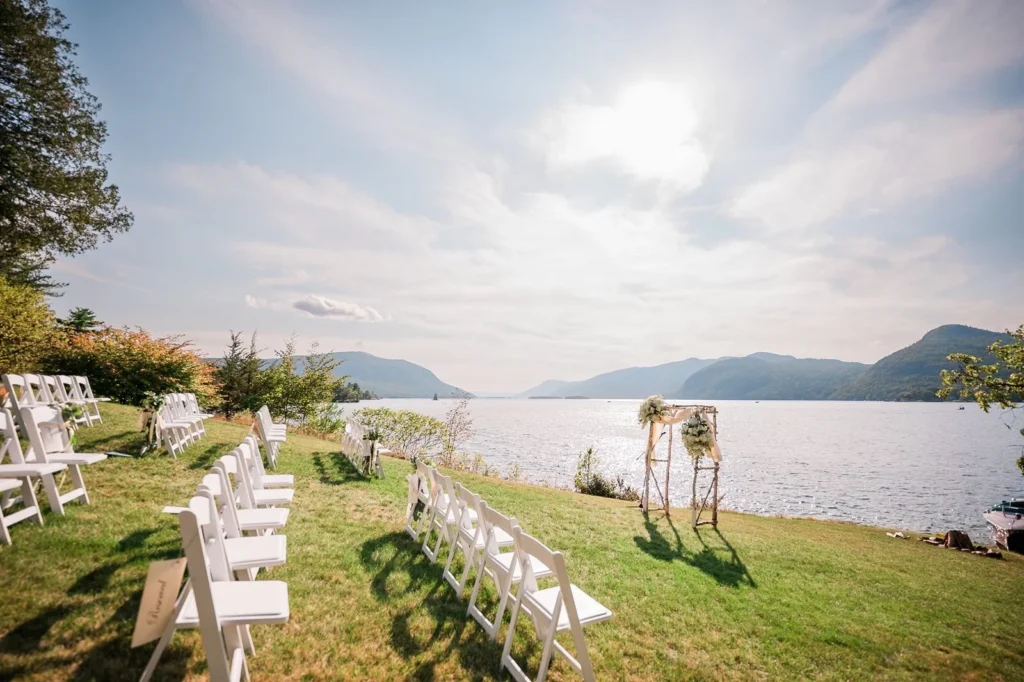 Lake George wedding ceremony site on the lawn